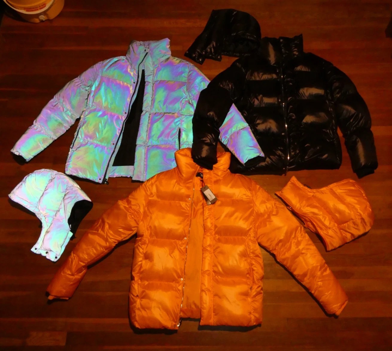3 Mens Large Jordan Craig Puffer Jackets Iridescent Coats Black Orange thumbnail 2