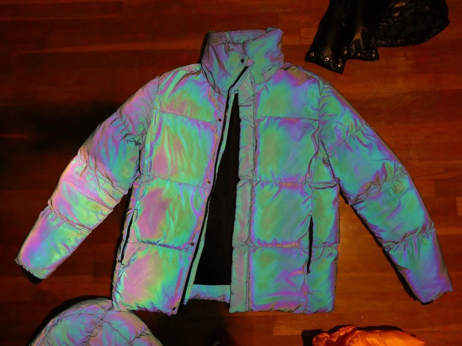3 Mens Large Jordan Craig Puffer Jackets Iridescent Coats Black Orange thumbnail 3