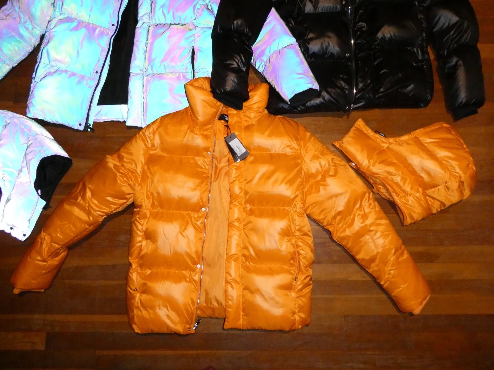 3 Mens Large Jordan Craig Puffer Jackets Iridescent Coats Black Orange thumbnail 7