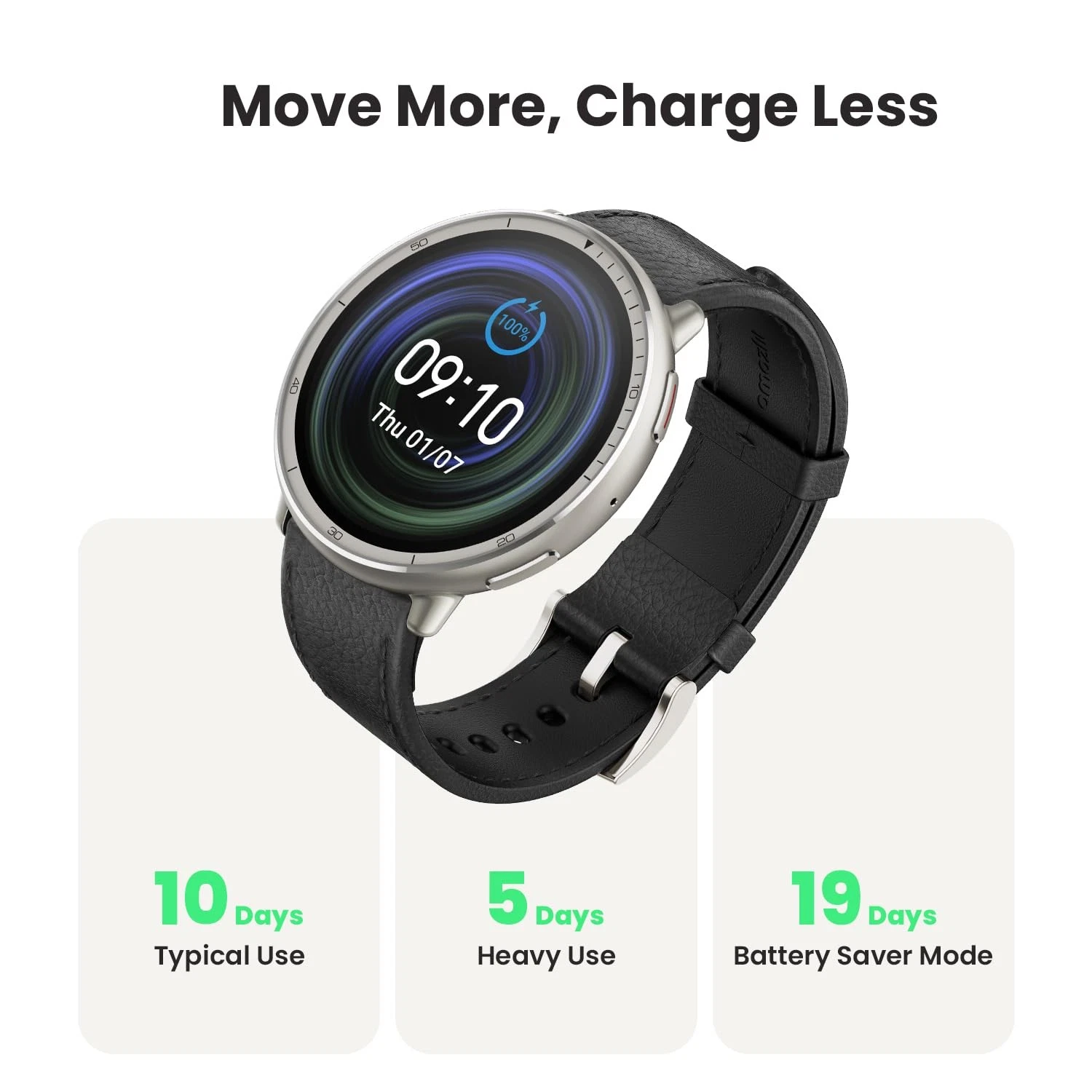 Amazfit Active 2 Smart Watch Round Black Leather Premium 44mm sp170073-C225 thumbnail 10