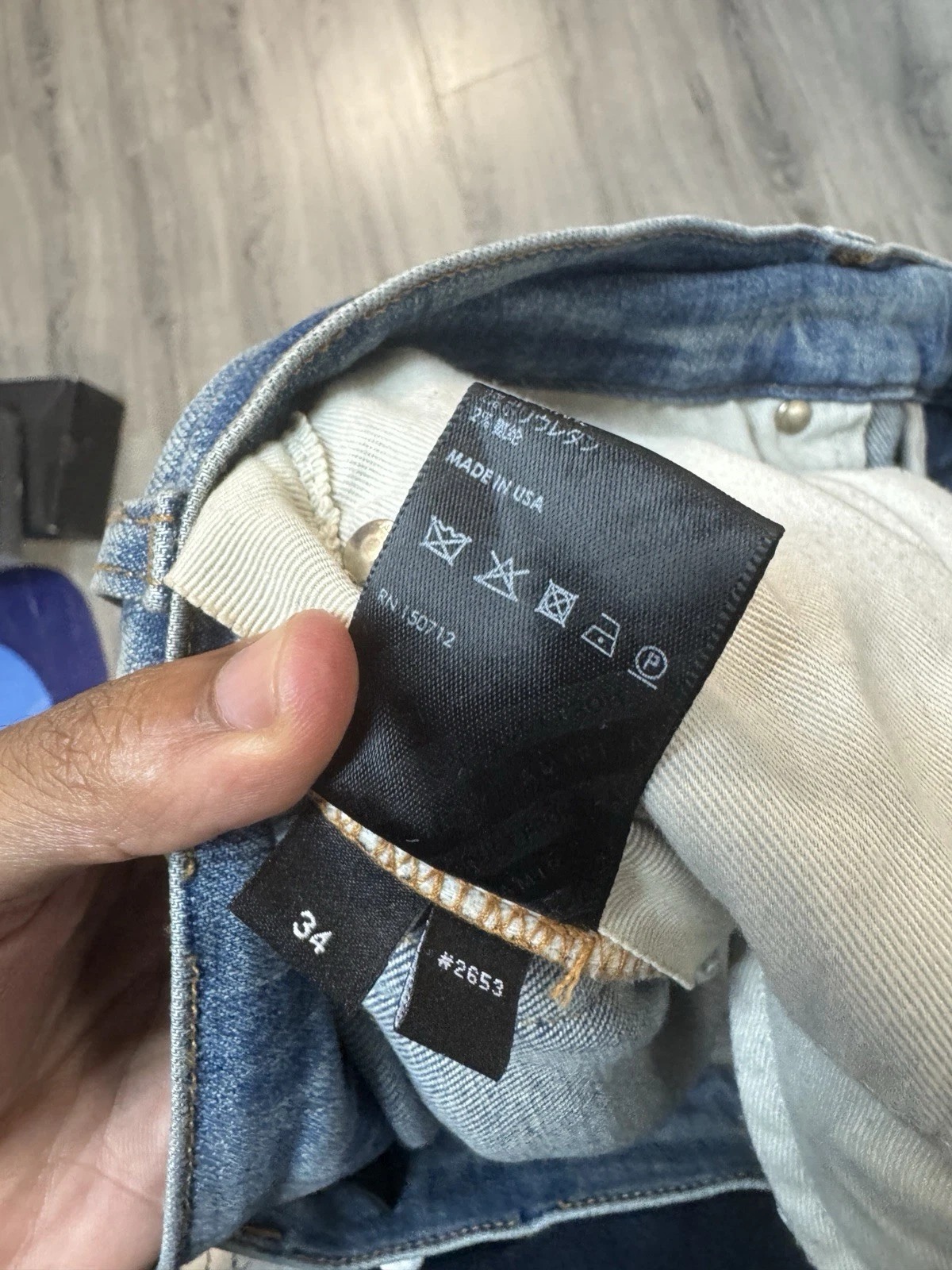 AMIRI Plaid Bandana Distressed Denim “Thrasher” Jeans – Clay Indigo – Size 34 – Gently Worn thumbnail 10