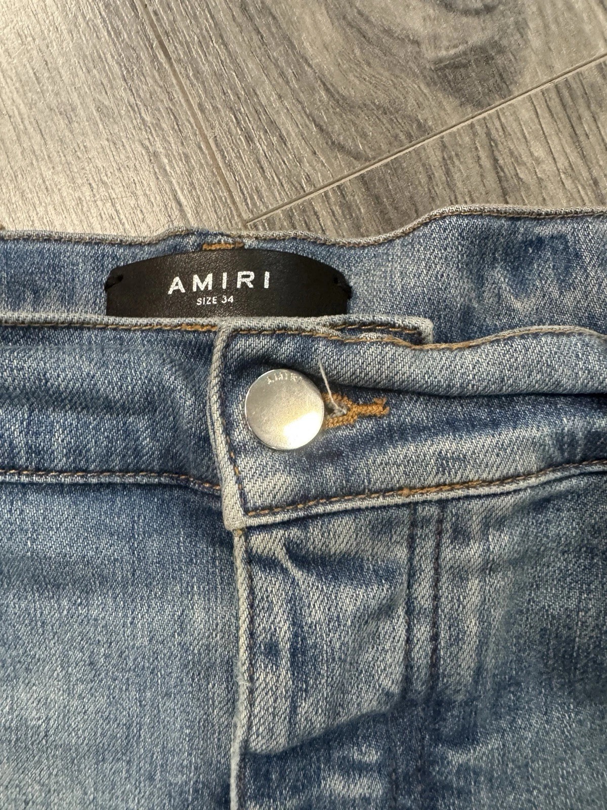 AMIRI Plaid Bandana Distressed Denim “Thrasher” Jeans – Clay Indigo – Size 34 – Gently Worn thumbnail 5