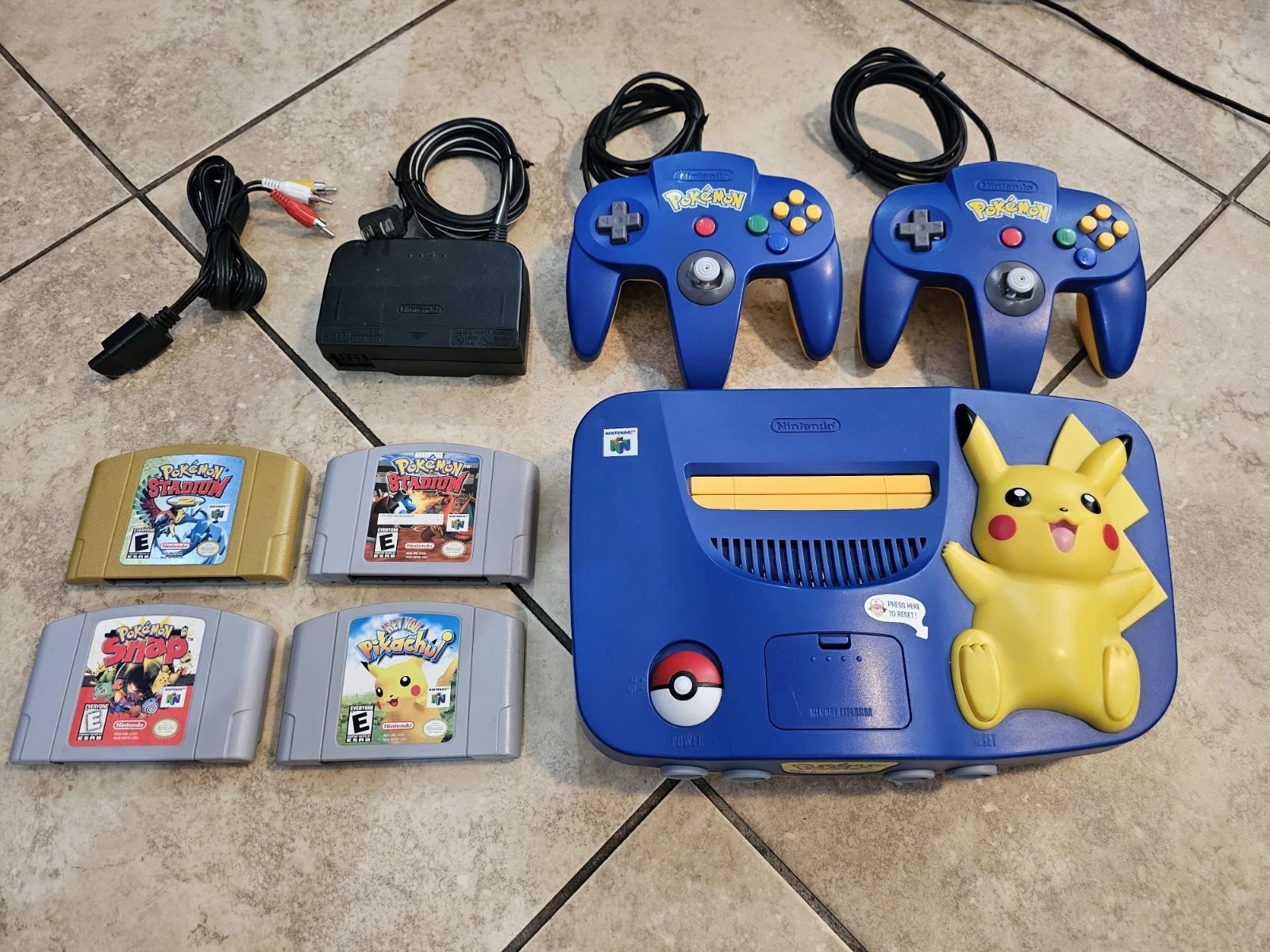 Blue Pikachu Nintendo N64 Pokémon Console 2 Controllers 4 Games Stadium 2 Snap thumbnail 14
