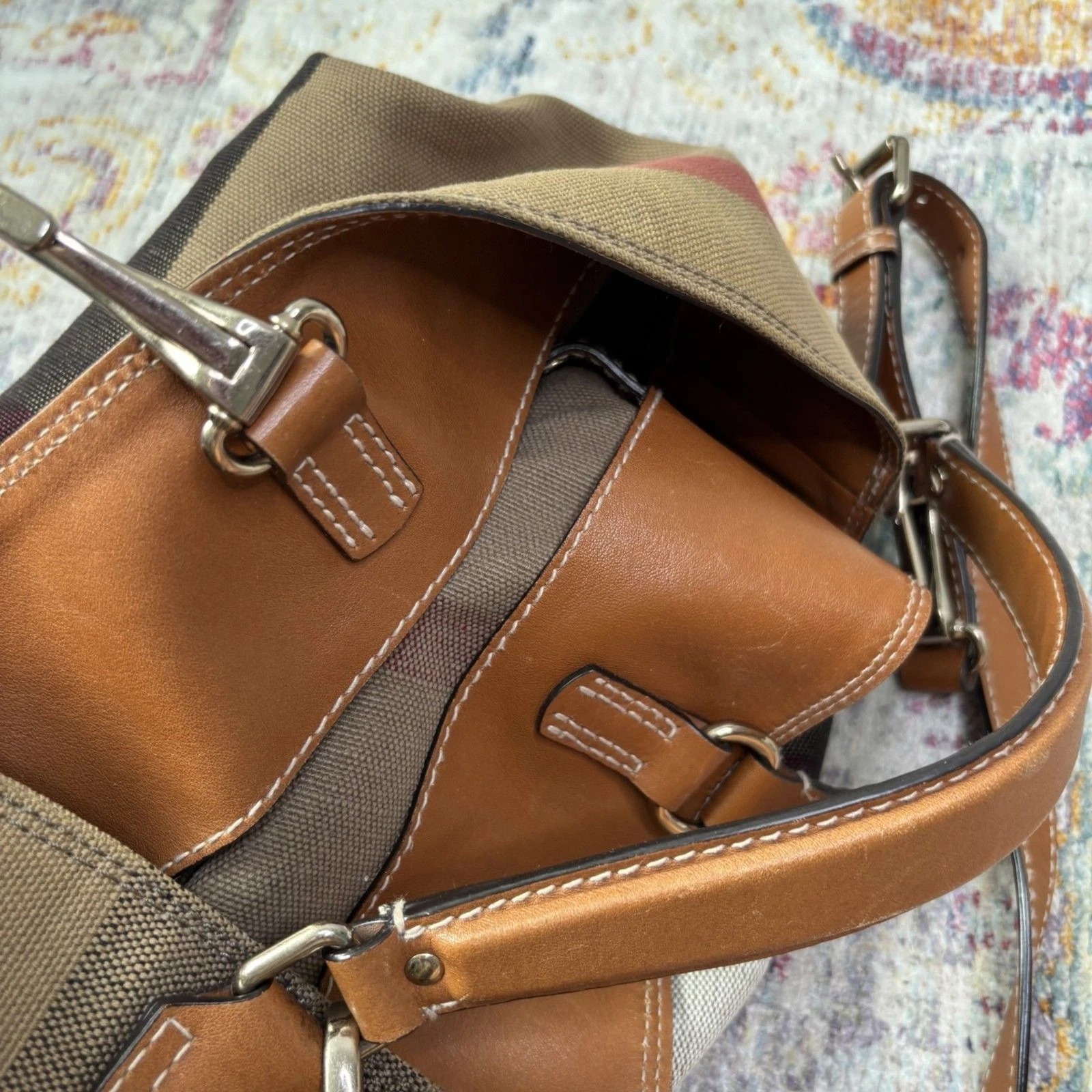 Burberry Check Canvas Bucket Bag – Beige Classic Nova Check – Vintage Shoulder Tote thumbnail 8