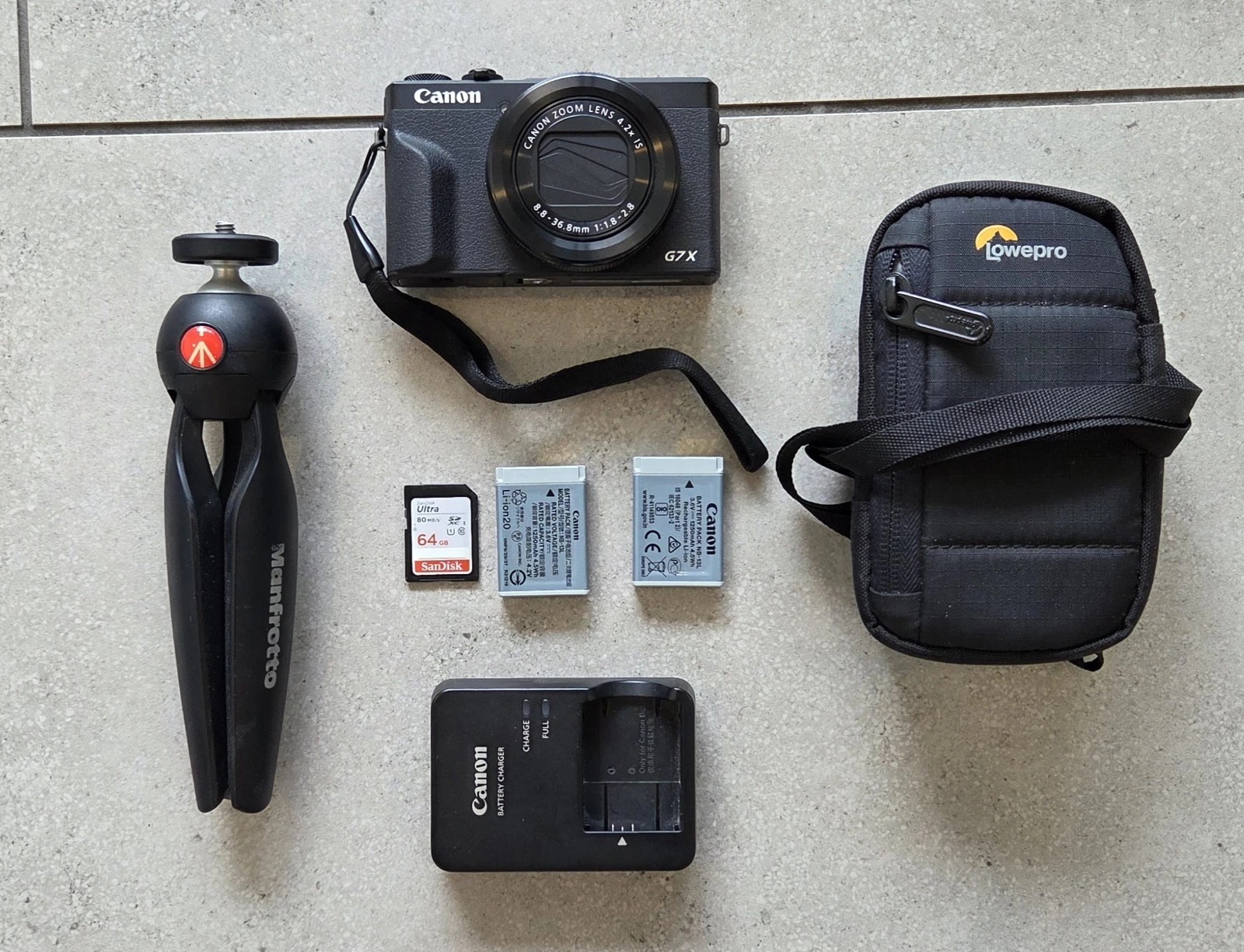 Canon PowerShot G7 X Mark III - 2 Batteries SD Card Tripod Stock Pouch- thumbnail 1