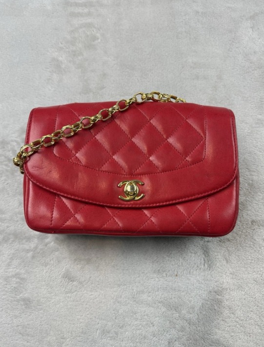 Chanel Vintage Diana Red Quilted Lambskin Leather Bijoux Chain Flap Bag 24K