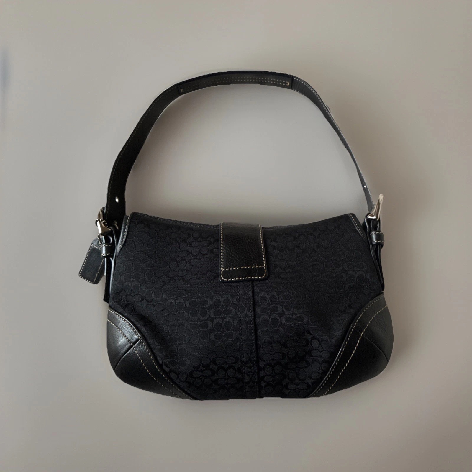 COACH 6818 Black Leather/Canvas Vintage Soho Hobo Signature C Buckle Flap Bag thumbnail 2