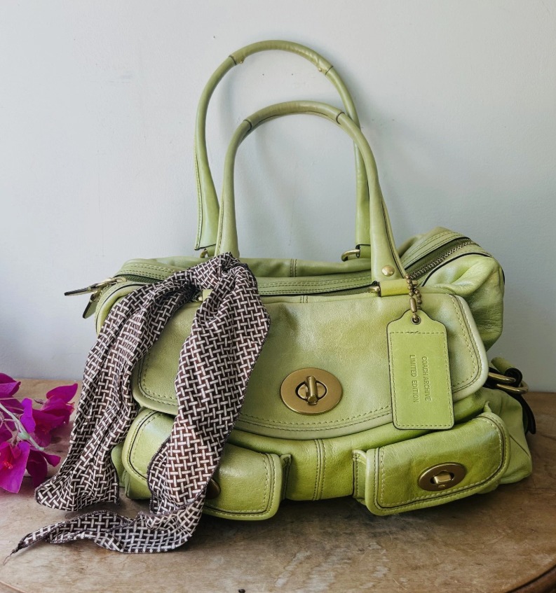 coach-legacy-stripe-lining-peyton-limited-satchel-bag-green-vintage thumbnail 1