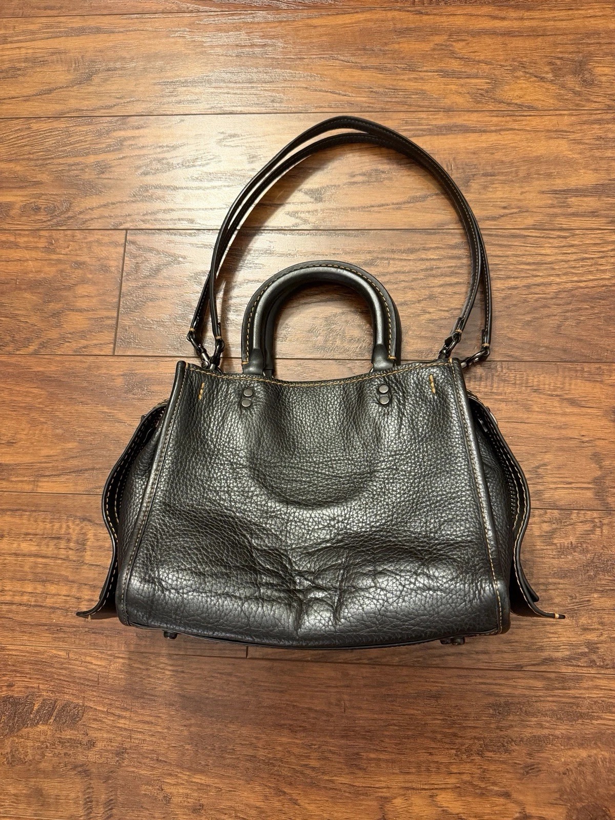 Coach Rogue 25 Black Pebbled Leather Handbag Tote Shoulder Pewter Black thumbnail 1