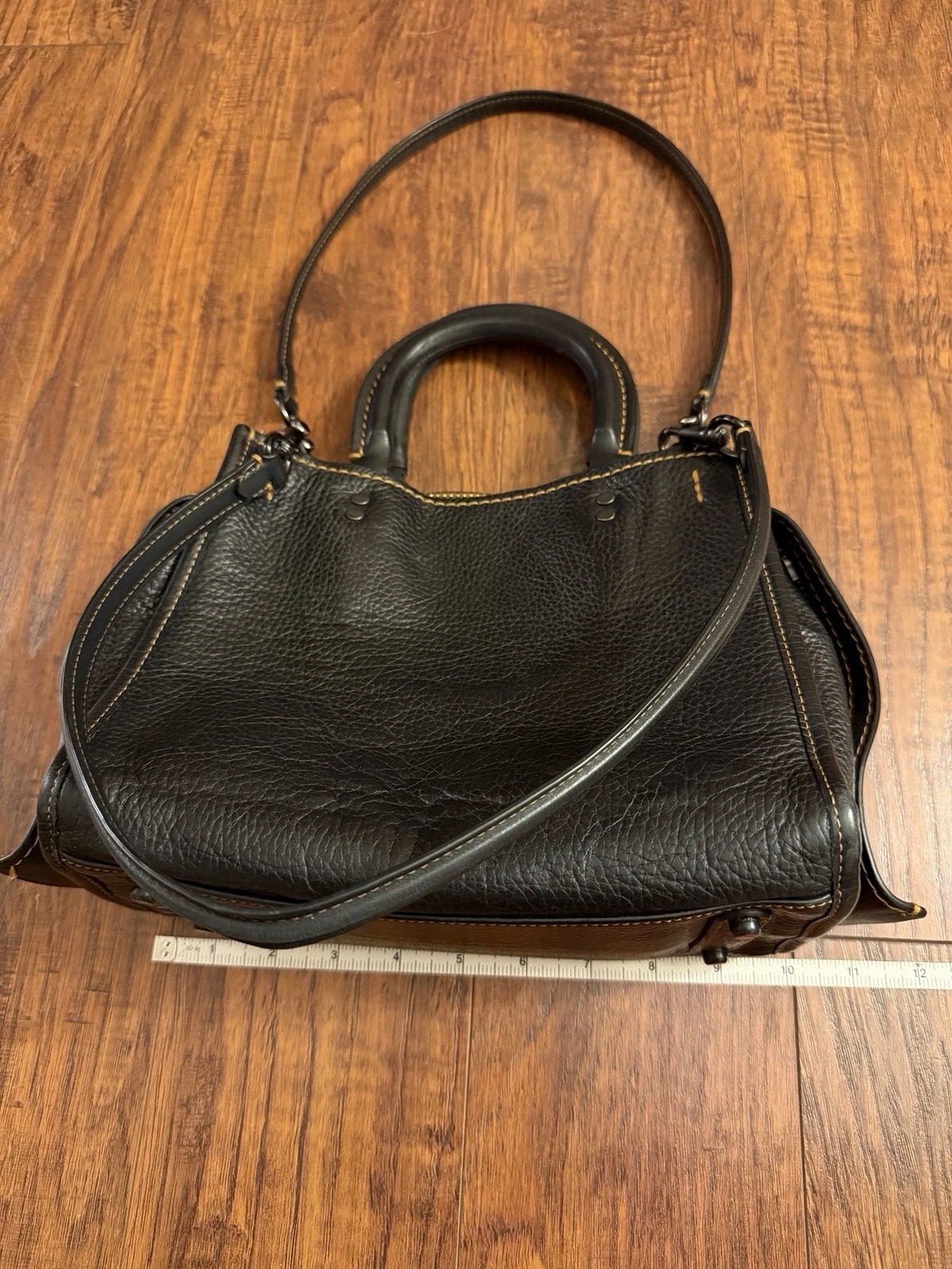 Coach Rogue 25 Black Pebbled Leather Handbag Tote Shoulder Pewter Black thumbnail 11