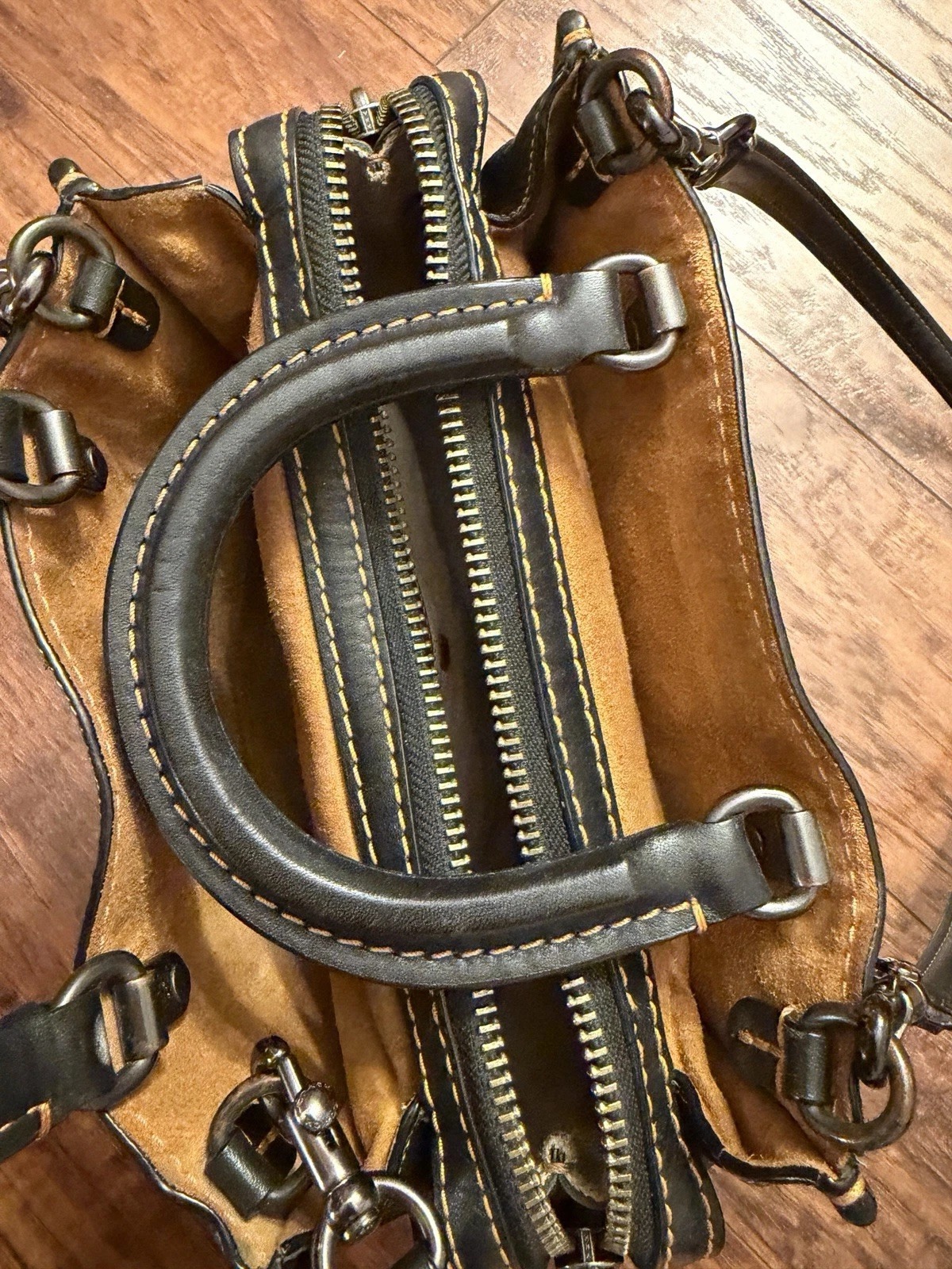 Coach Rogue 25 Black Pebbled Leather Handbag Tote Shoulder Pewter Black thumbnail 7