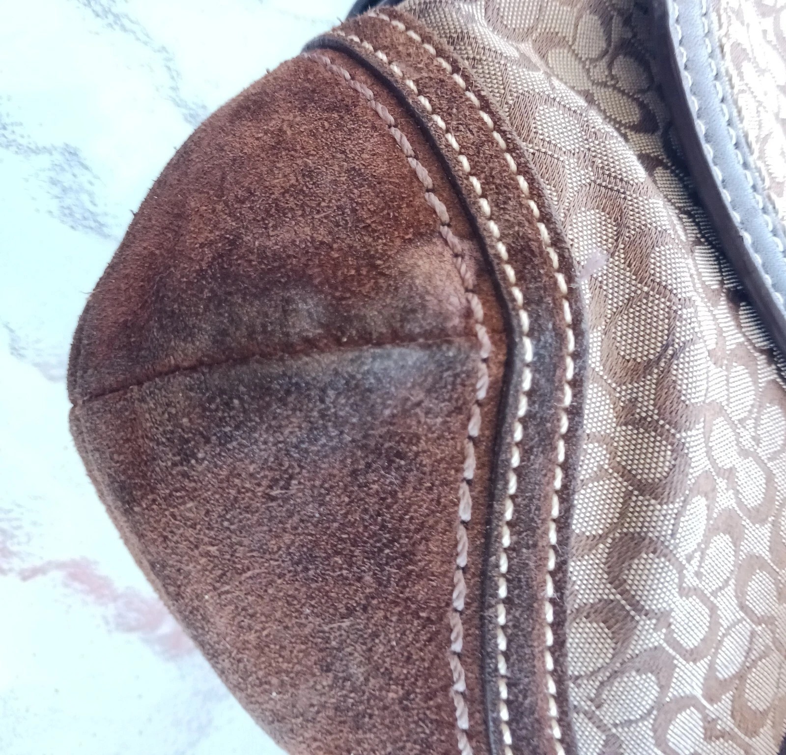 Coach SMALL F10925 Vintage Y2K Soho Brown Suede Leather & Signature C Canvas Bag thumbnail 10