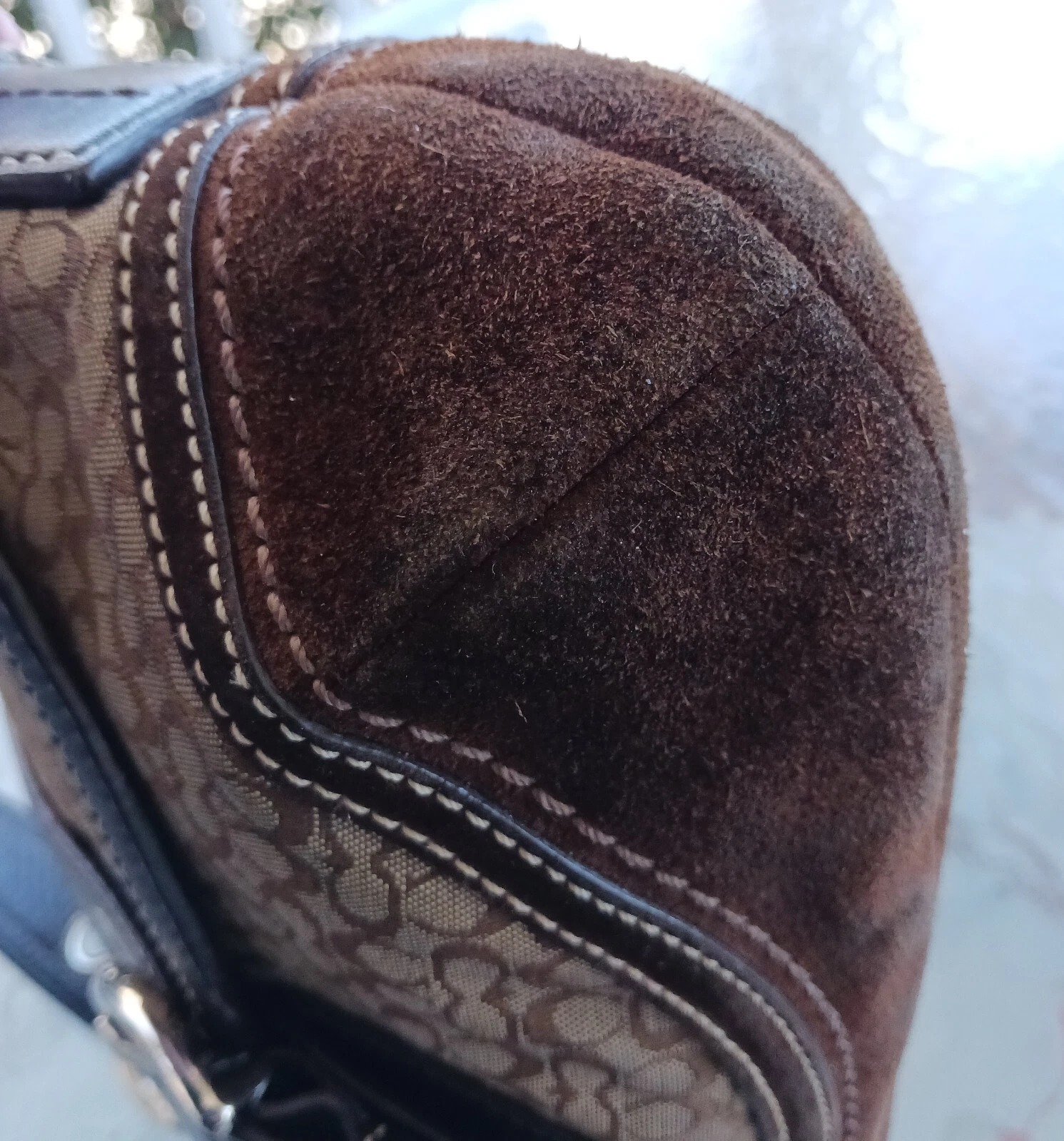 Coach SMALL F10925 Vintage Y2K Soho Brown Suede Leather & Signature C Canvas Bag thumbnail 11