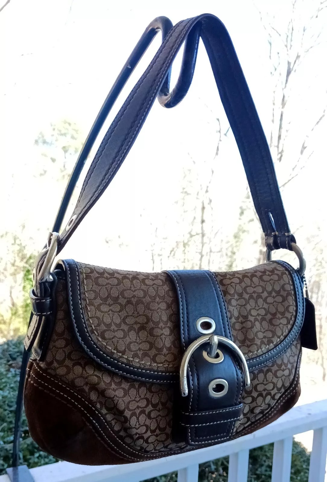 Coach SMALL F10925 Vintage Y2K Soho Brown Suede Leather & Signature C Canvas Bag thumbnail 2