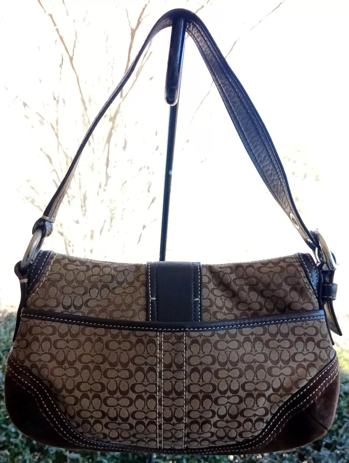 Coach SMALL F10925 Vintage Y2K Soho Brown Suede Leather & Signature C Canvas Bag thumbnail 3