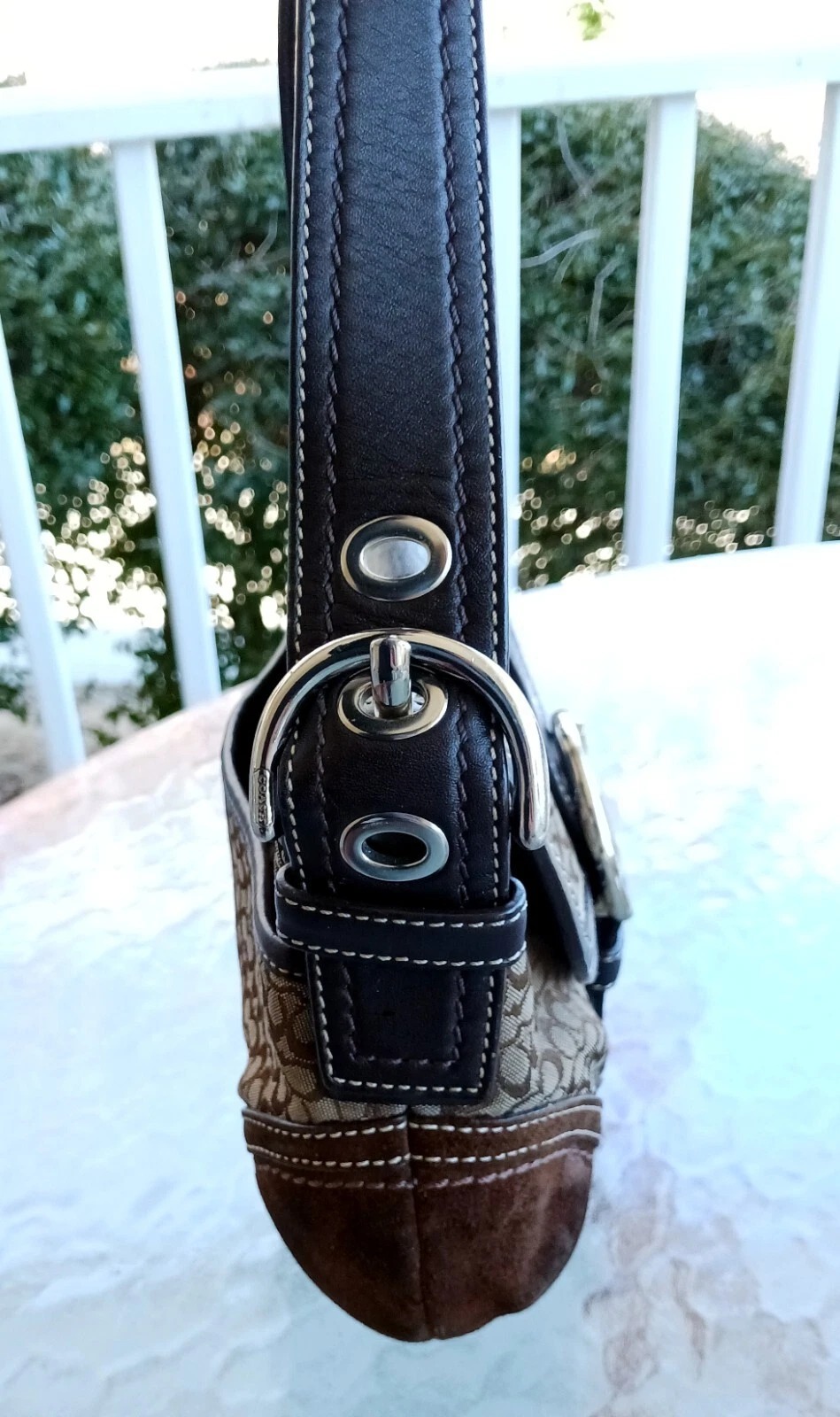 Coach SMALL F10925 Vintage Y2K Soho Brown Suede Leather & Signature C Canvas Bag thumbnail 4