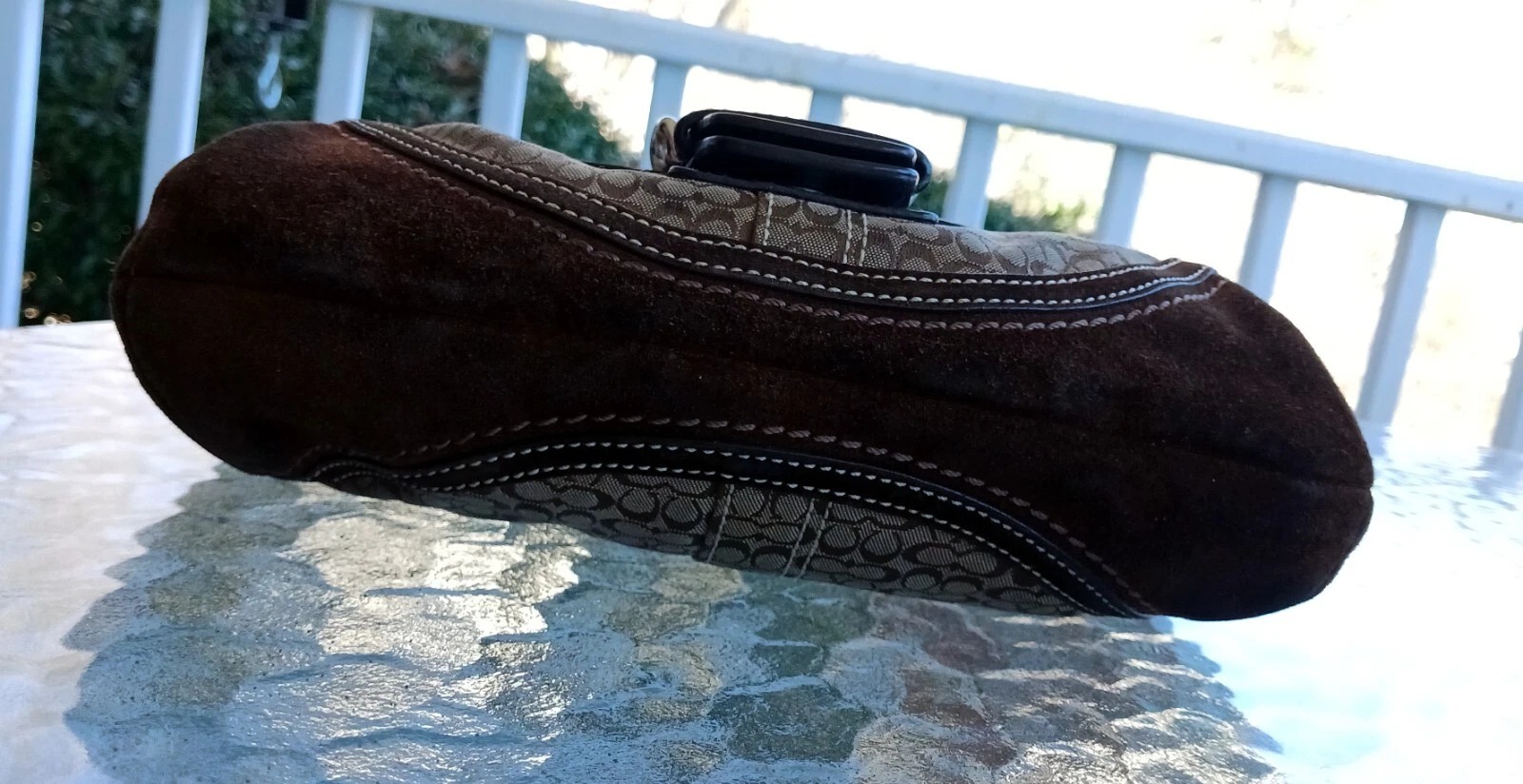 Coach SMALL F10925 Vintage Y2K Soho Brown Suede Leather & Signature C Canvas Bag thumbnail 5