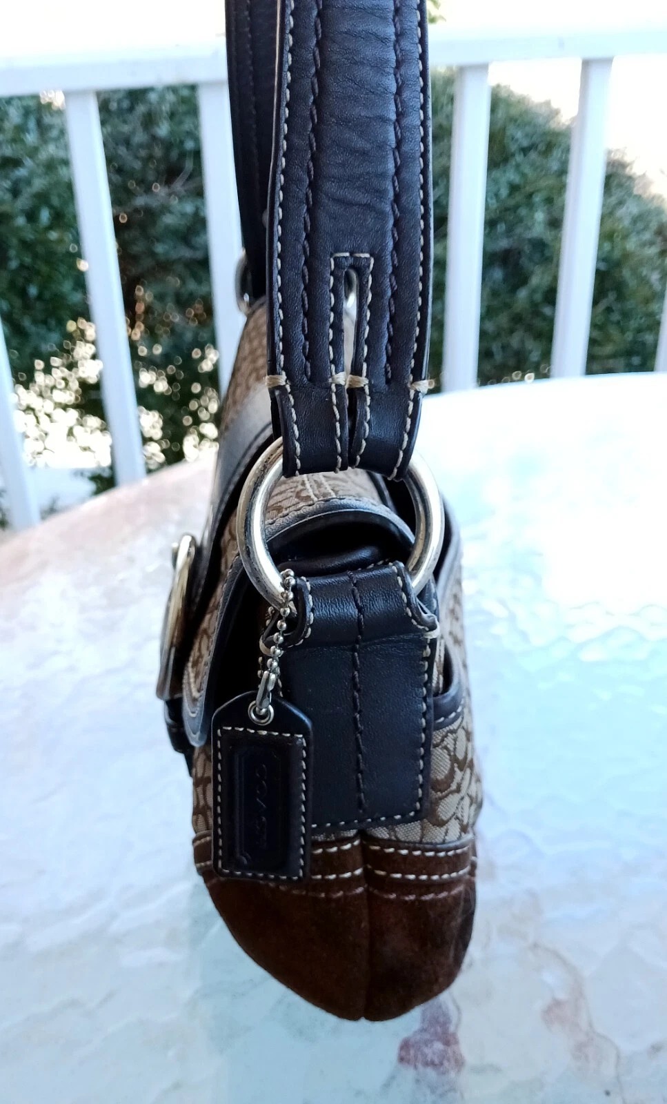 Coach SMALL F10925 Vintage Y2K Soho Brown Suede Leather & Signature C Canvas Bag thumbnail 6