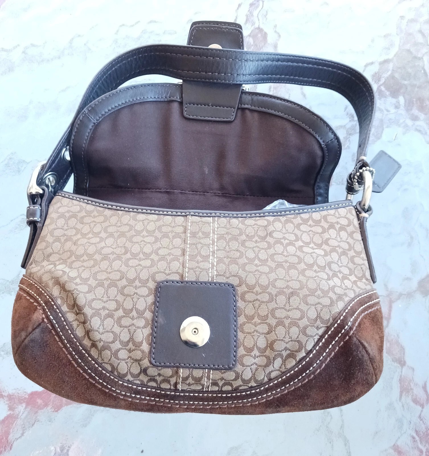 Coach SMALL F10925 Vintage Y2K Soho Brown Suede Leather & Signature C Canvas Bag thumbnail 7