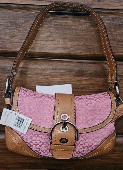 Coach SMALL Vintage PINK TAN Soho Y2K Signature C Canvas & Leather Bag New