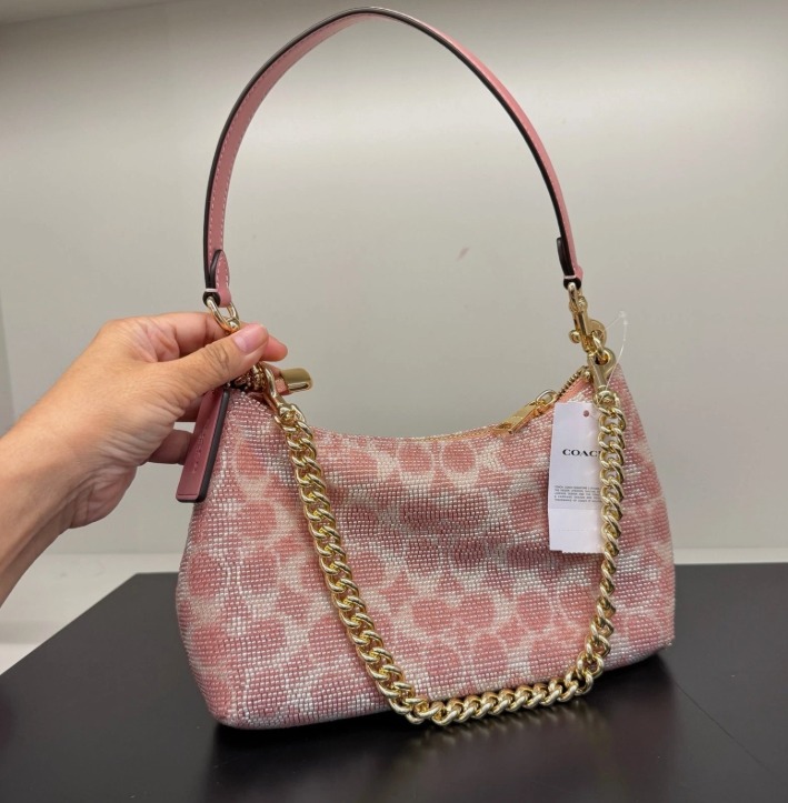 Coach Teri Shoulder Bag In Signature Satin CET14 beaded signature/Gold/Pink