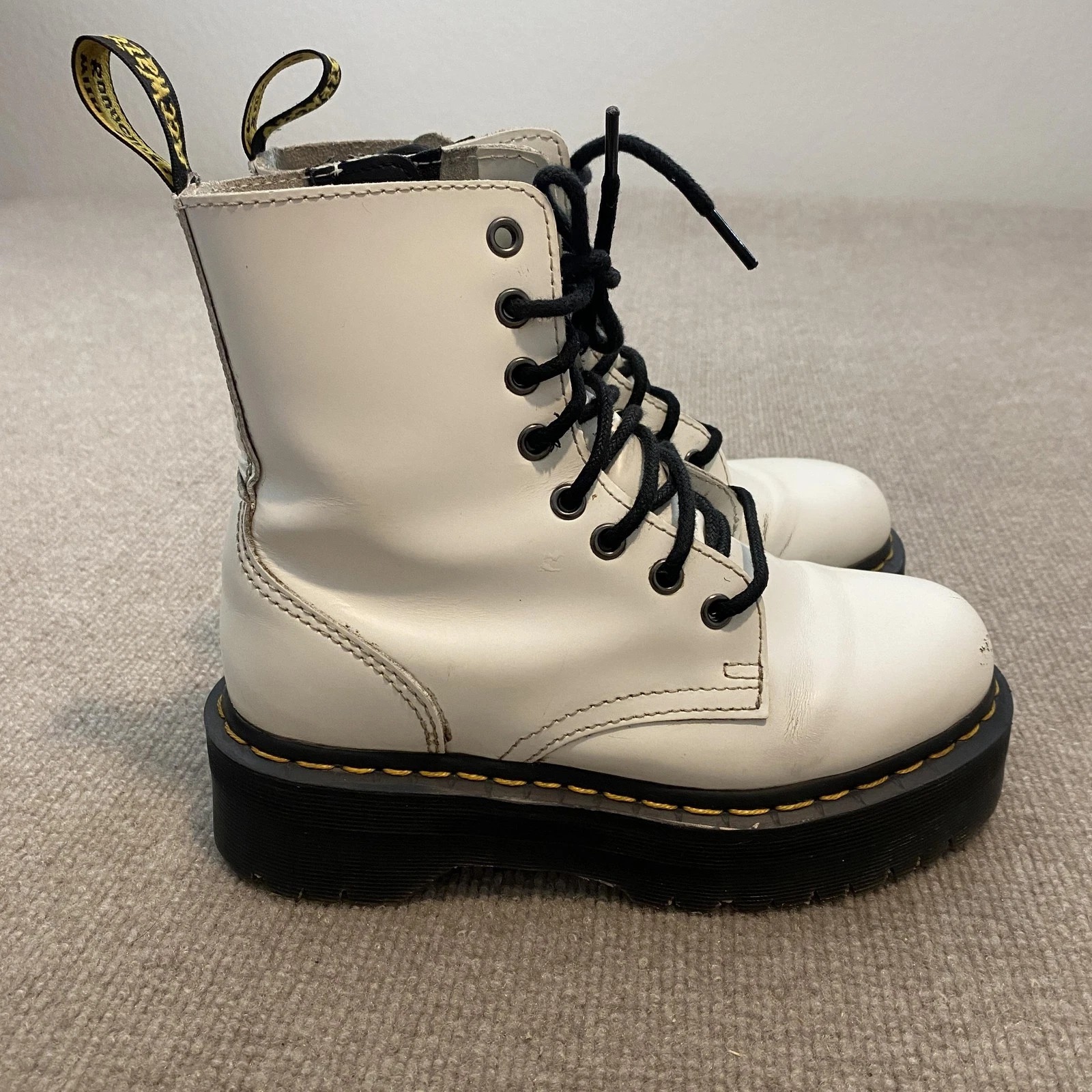 Dr. Martens Jadon Boots Womens Size 6 White Leather Platform Ankle Zip Lace Up