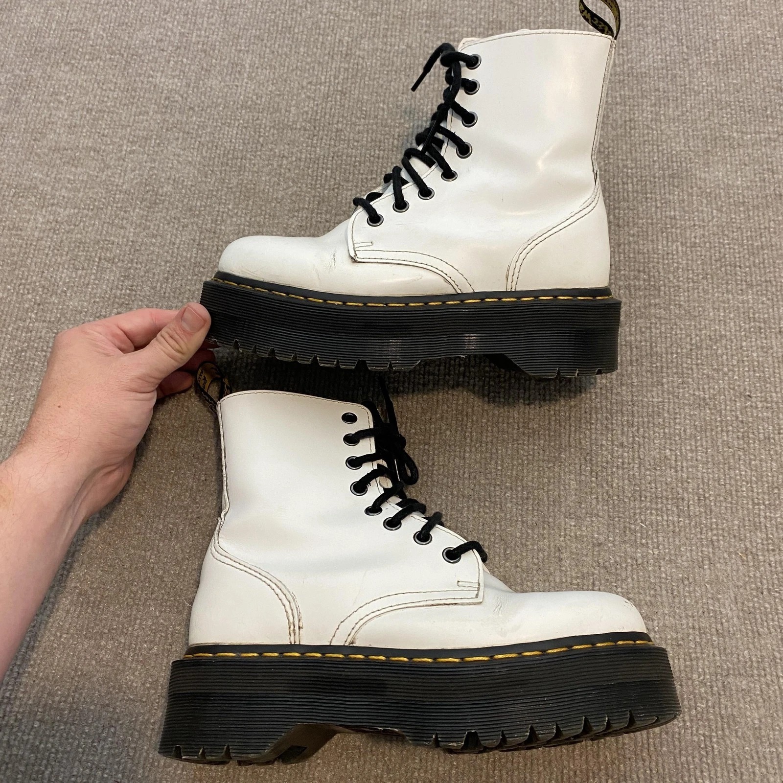 NEW DOC MARTEN Unisex White Leather Zip Boots 6M 7W Dr. Martens Jadon Boots Womens Size 6 White Leather Platform  main image 2