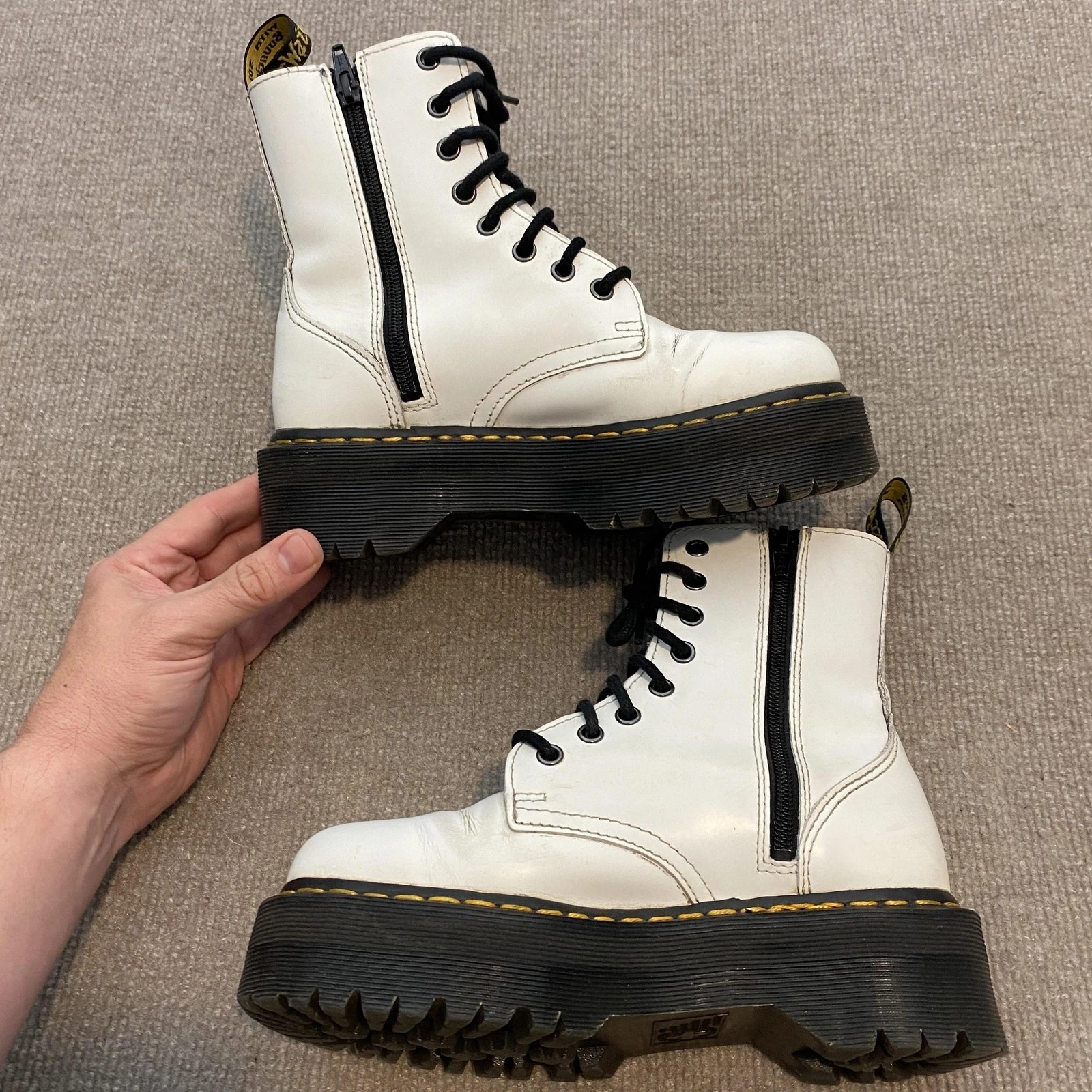 Dr. Martens Jadon Boots Womens Size 6 White Leather Platform 