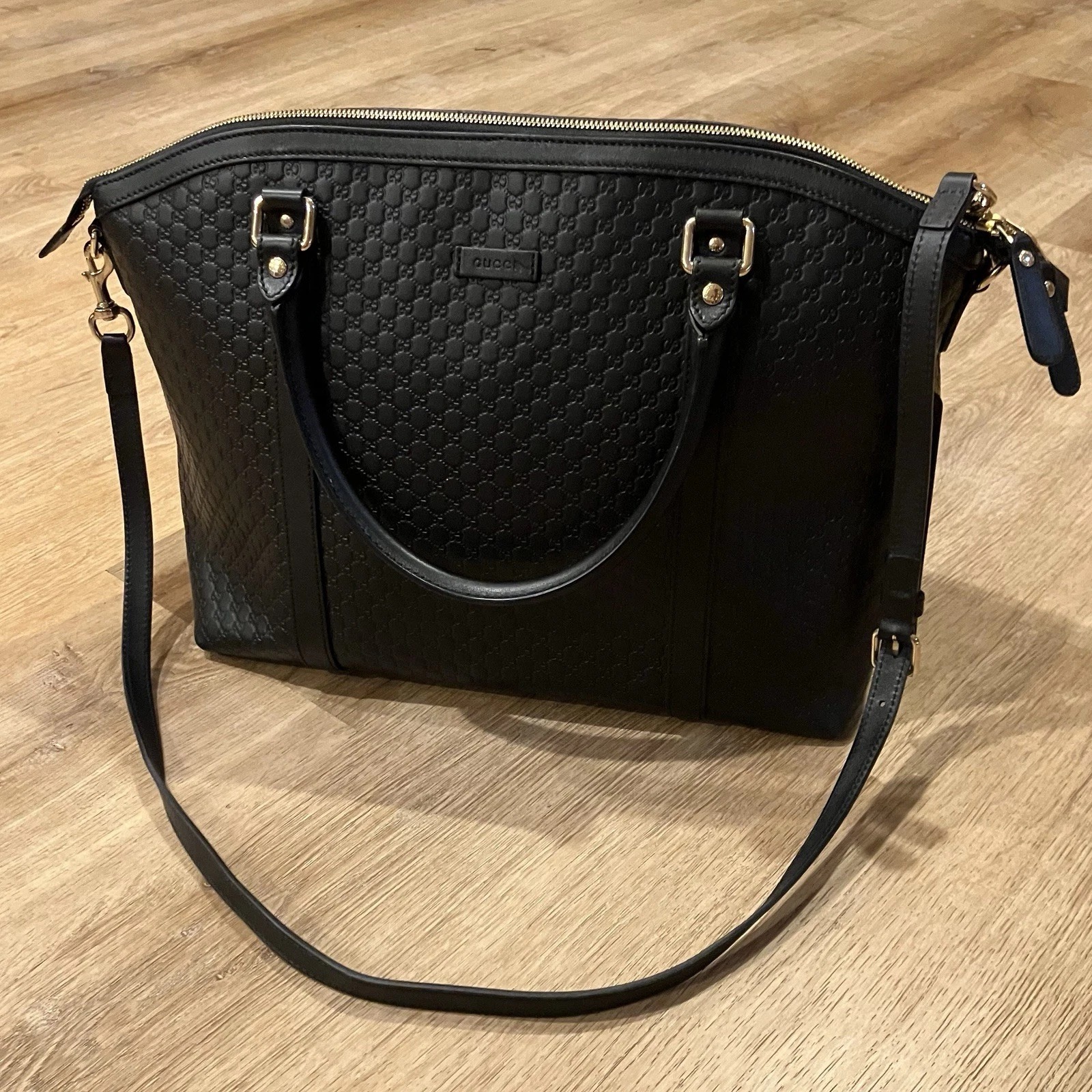 Gucci Black GG Guccissima Leather Zip Tote 449658 Hand Bag Large 2 Way AUTHENTIC thumbnail 1