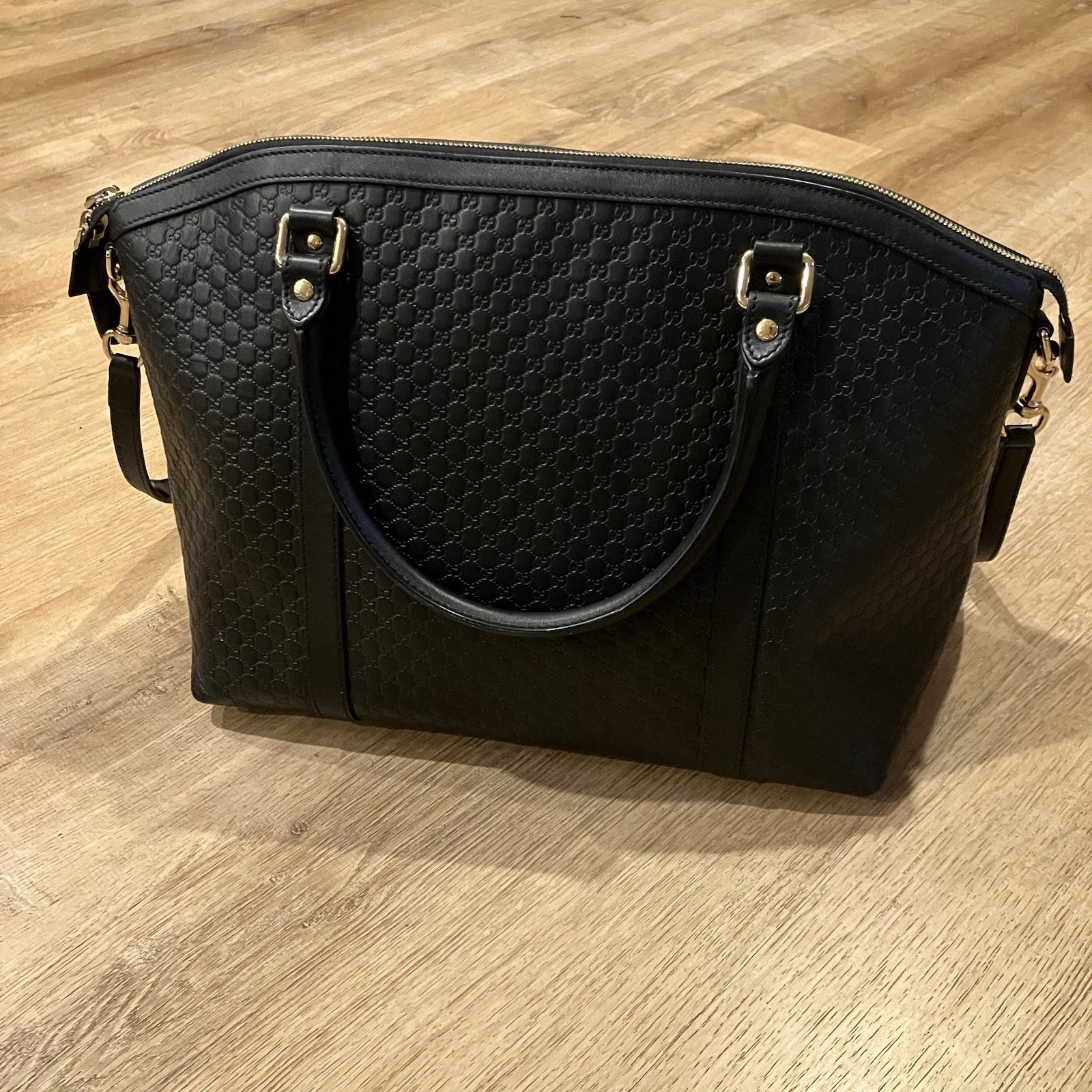 Gucci Black GG Guccissima Leather Zip Tote 449658 Hand Bag Large 2 Way AUTHENTIC thumbnail 12