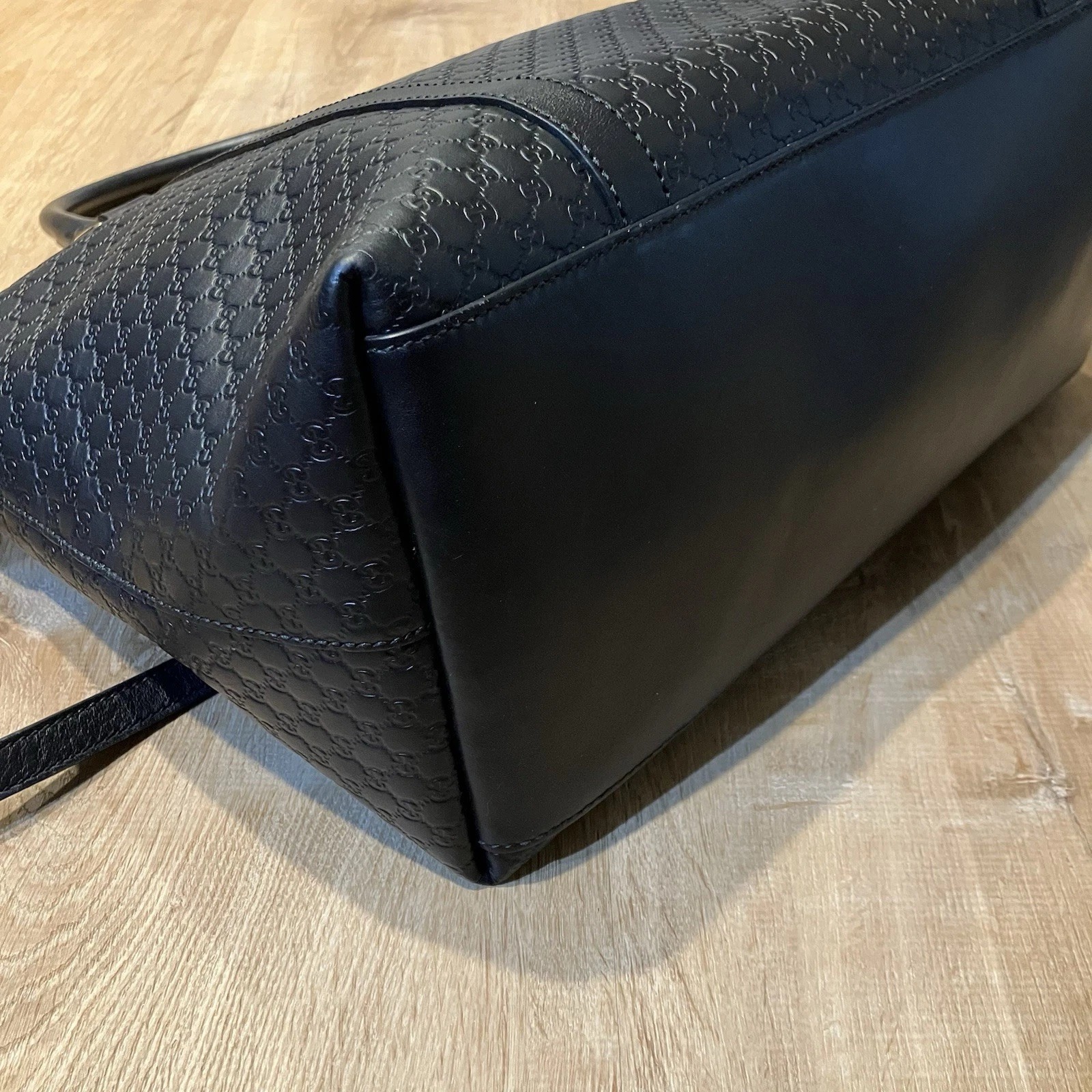 Gucci Black GG Guccissima Leather Zip Tote 449658 Hand Bag Large 2 Way AUTHENTIC thumbnail 3