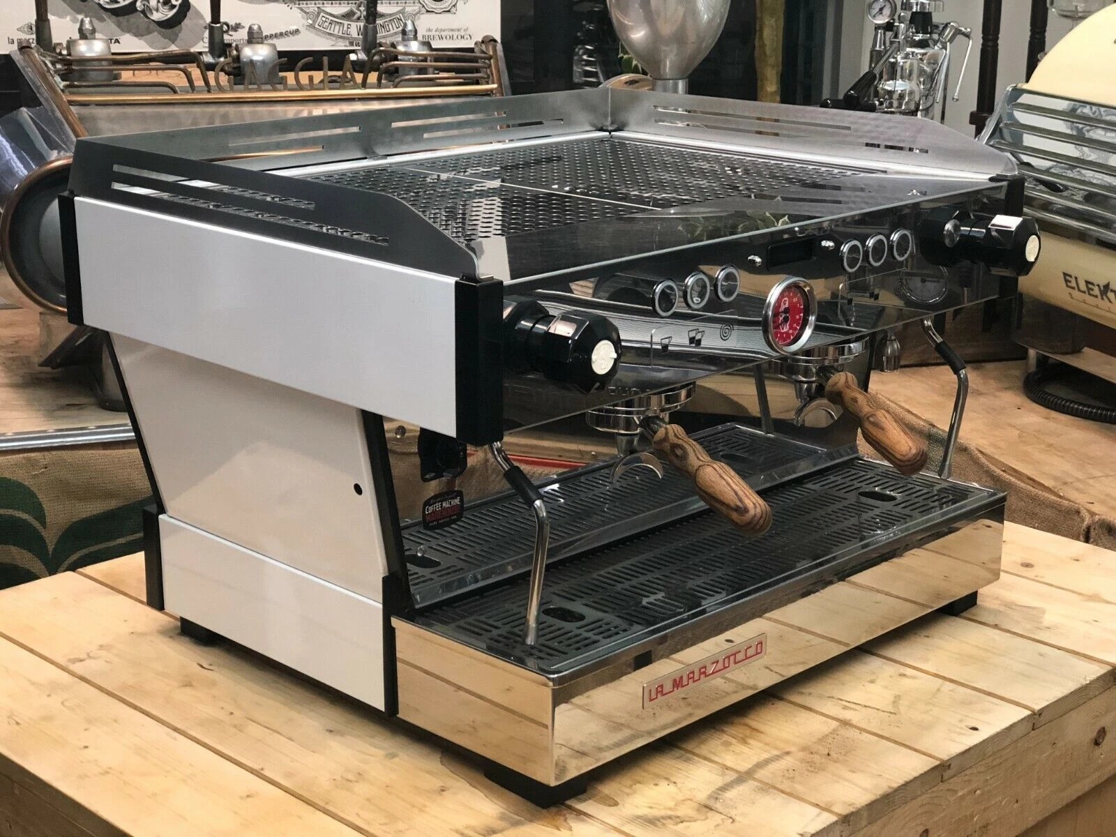 La Marzocco Linea PB 2 Group White w/ Timber Handles Espresso Coffee Machine thumbnail 1
