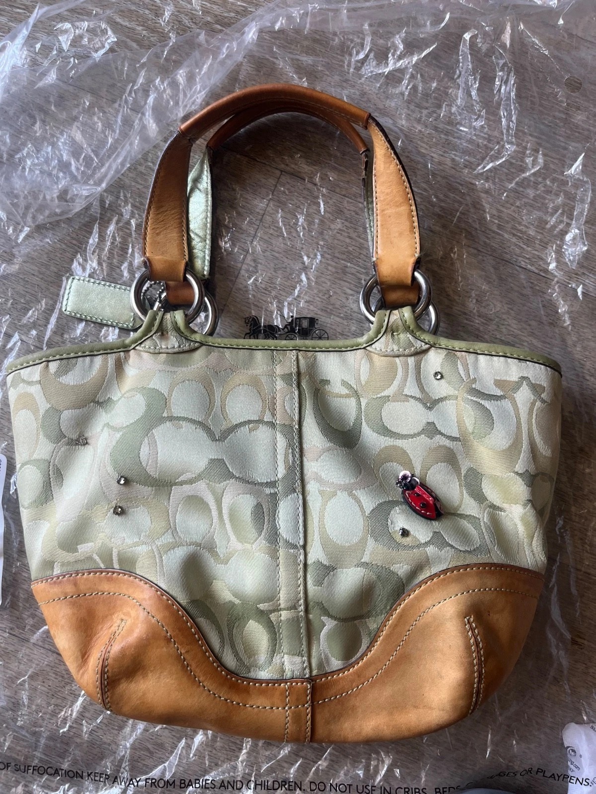 Ladybug 2004 Coach Purse Tote Bag Signature Canvas thumbnail 7