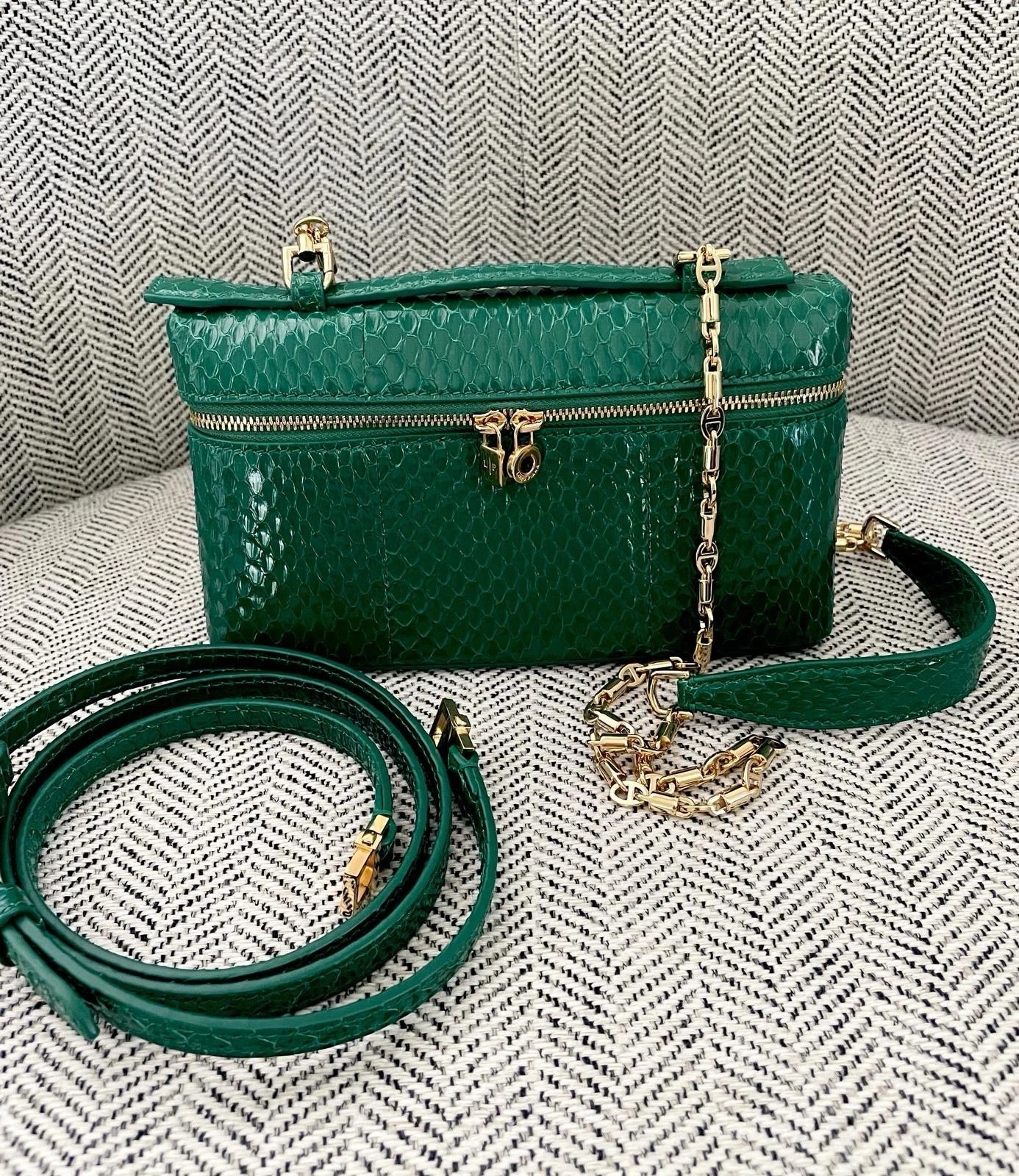 Loro Piana, Water Snake Extra Pocket Bag, L 19, Green thumbnail 5