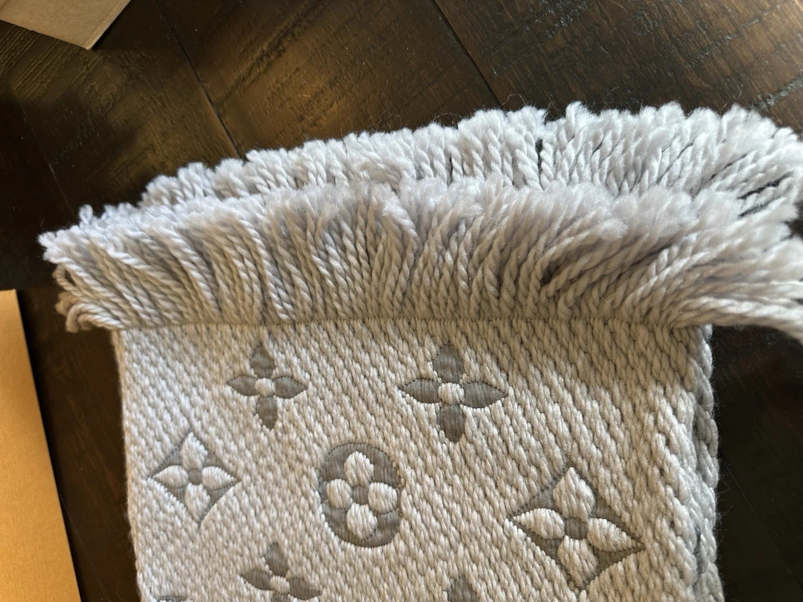 Louis Vuitton Grey Logo Scarf | Classic Monogram | Authentic Luxury thumbnail 3