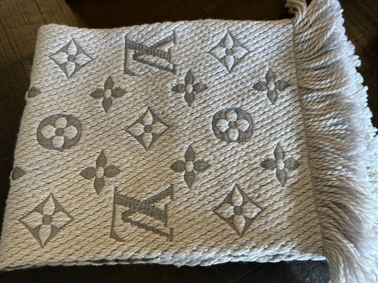 Louis Vuitton Grey Logo Scarf | Classic Monogram | Authentic Luxury thumbnail 4