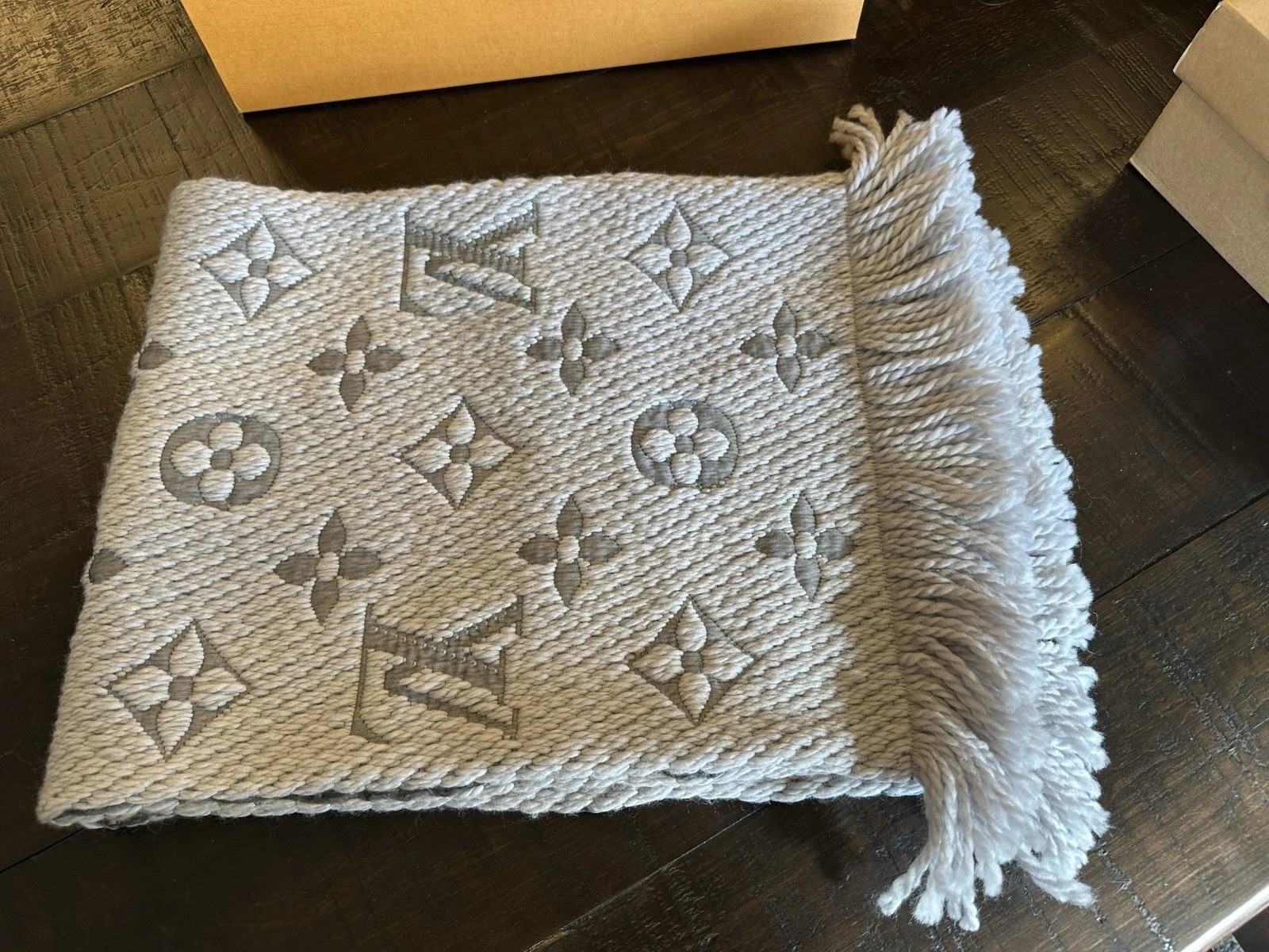 Louis Vuitton Grey Logo Scarf | Classic Monogram | Authentic Luxury thumbnail 5