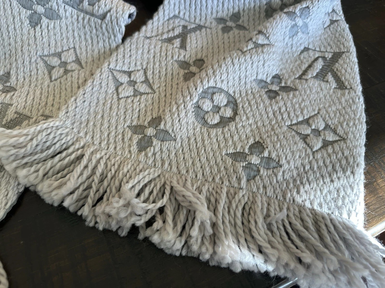 Louis Vuitton Grey Logo Scarf | Classic Monogram | Authentic Luxury thumbnail 8