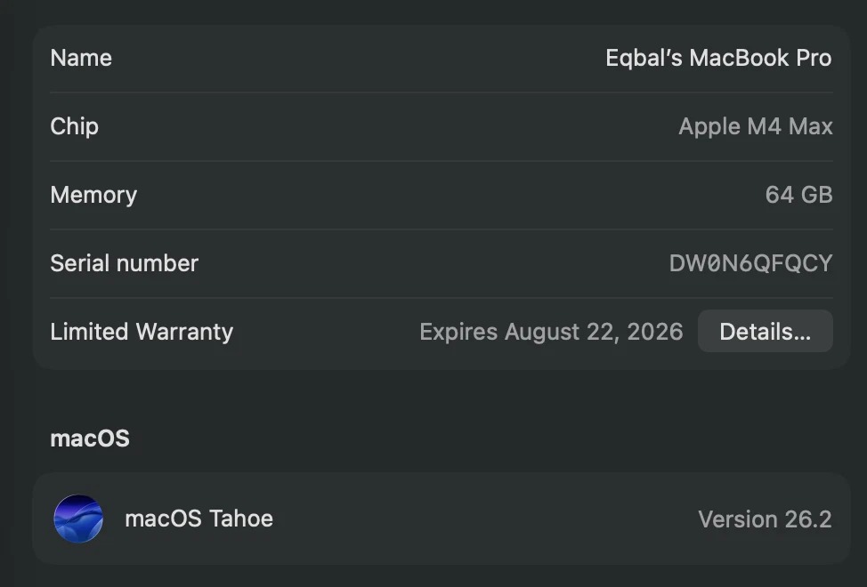 MacBook Pro 16" M4 Max 64GB 2TB - Like new - Warranty until 2026 thumbnail 5