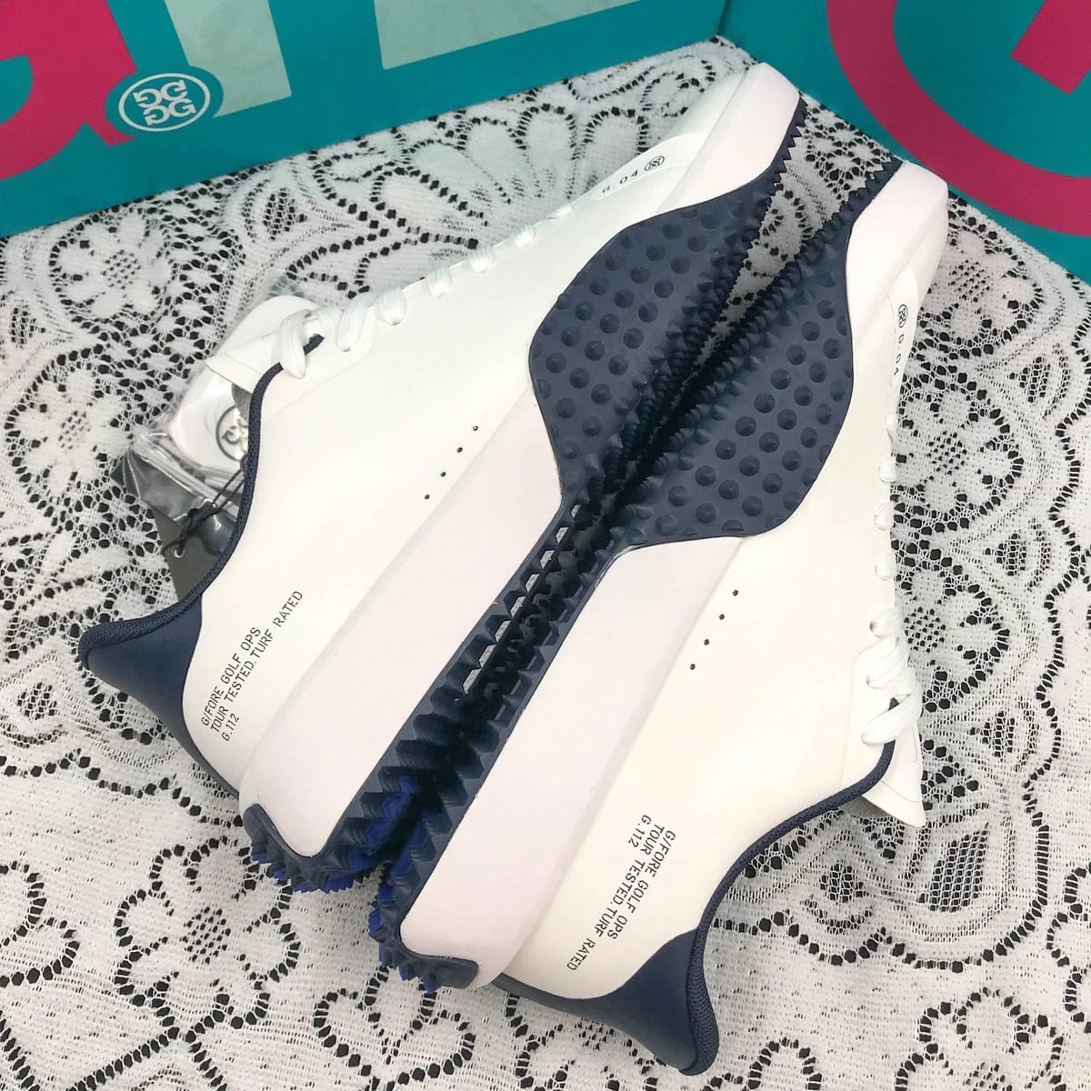 NEW G/FORE G.112 Men's Snow/Twilight Golf Shoes PU Leather White/Blue Sneakers thumbnail 1