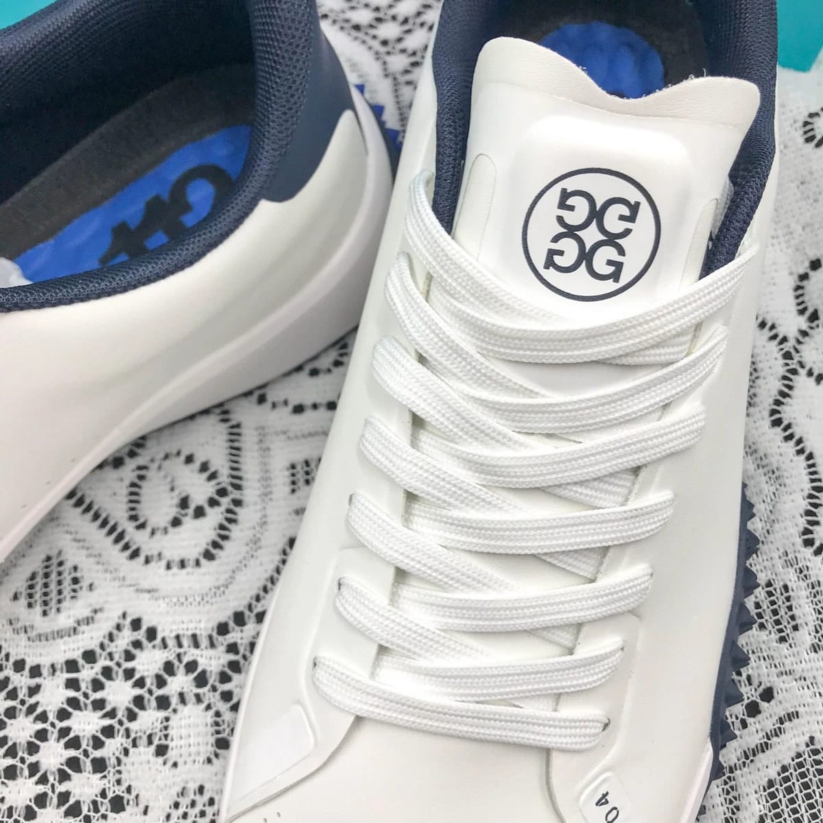 NEW G/FORE G.112 Men's Snow/Twilight Golf Shoes PU Leather White/Blue Sneakers thumbnail 4