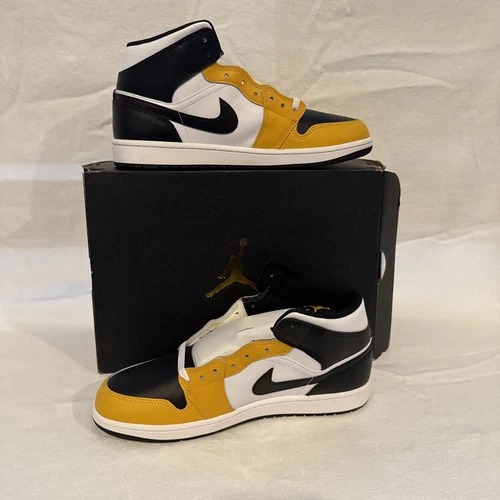Nike Air Jordan 1 Mid Shoes Black White Yellow Ochre DQ8426-701 Men's Sizes 