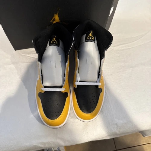 Nike Air Jordan 1 Mid Shoes Black White Yellow Ochre DQ8426-701 Men's Sizes  thumbnail 4