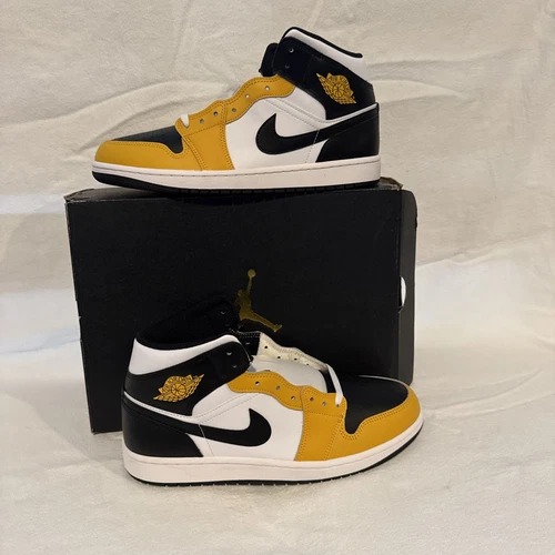 Nike Air Jordan 1 Mid Shoes Black White Yellow Ochre DQ8426-701 Men's Sizes  thumbnail 8