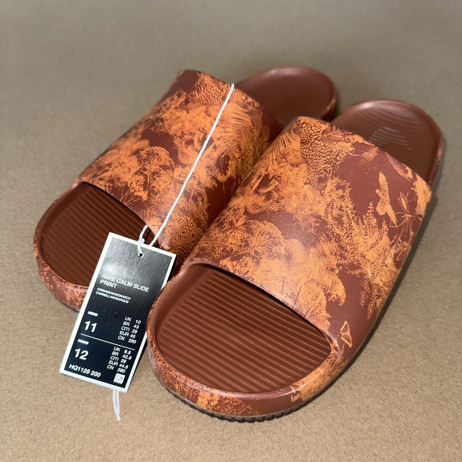 Nike Calm Slide Print Shoes Mens Sz 11 Slip On Sandals Brown Cinnamon Monarch
