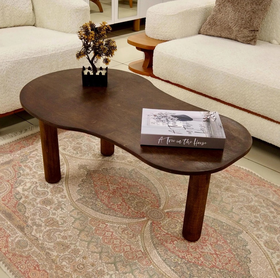 Pear-Shaped Birch Plywood Coffee Table – Modern Living Room Table thumbnail 1