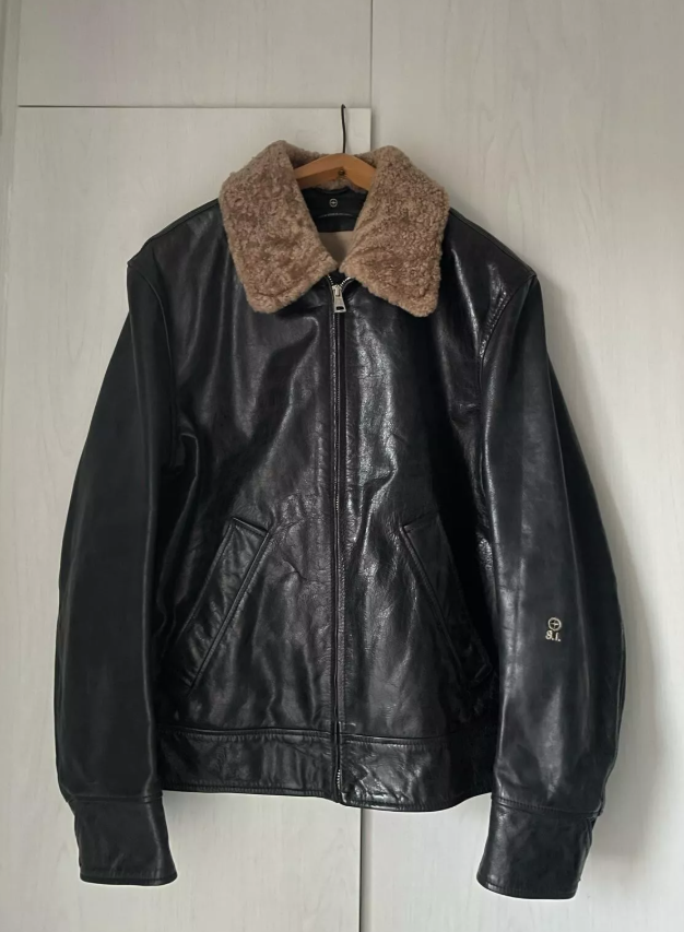 Premium Stone Island Black Leather Jacket XXL, Excellent Condition thumbnail 1