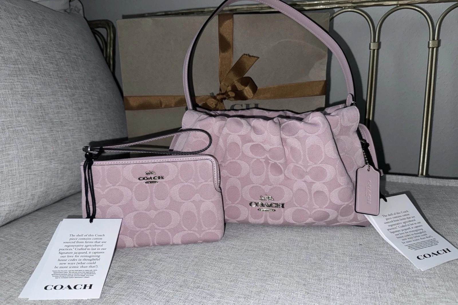 RARE NEW Coach Faye Shoulder Bag & Wristlet Signature Pink Denim Crossbody Purse
