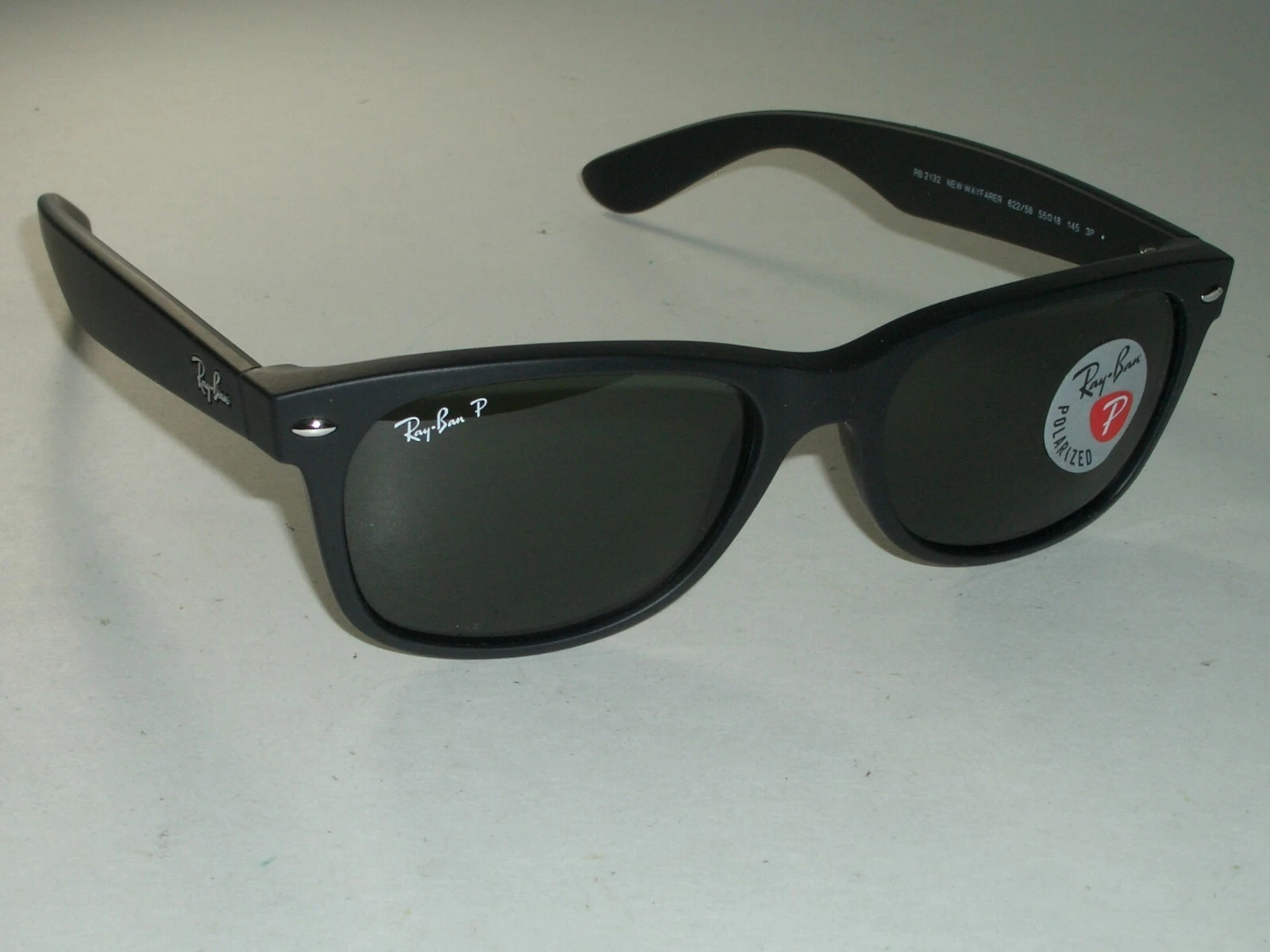RAY BAN RB2132-55-18 MATTE BLACK POLARIZED CRYSTAL LENS WAYFARER SUNGLASSES NEW thumbnail 3