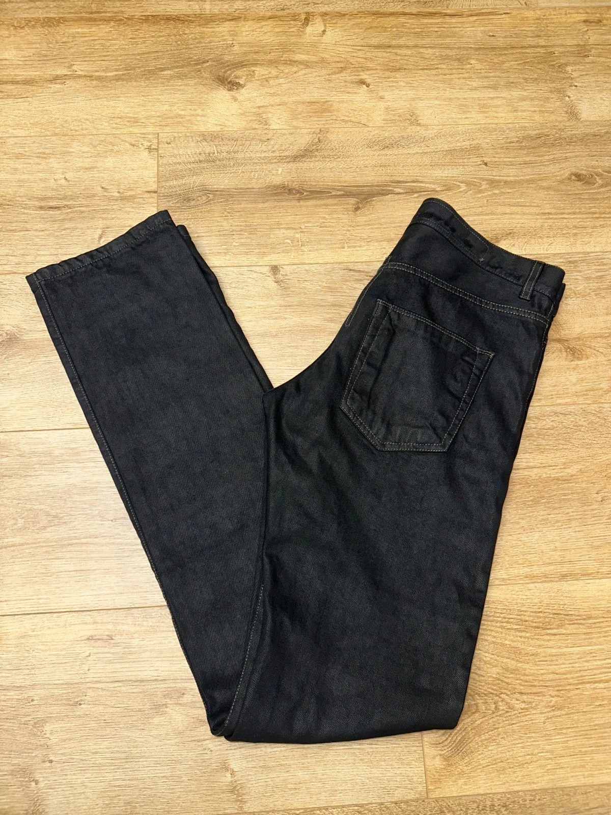 RICK OWENS DRKSHDW Black Coated Waxed Denim Jeans Slim Fit Long Cut Size 32 thumbnail 17